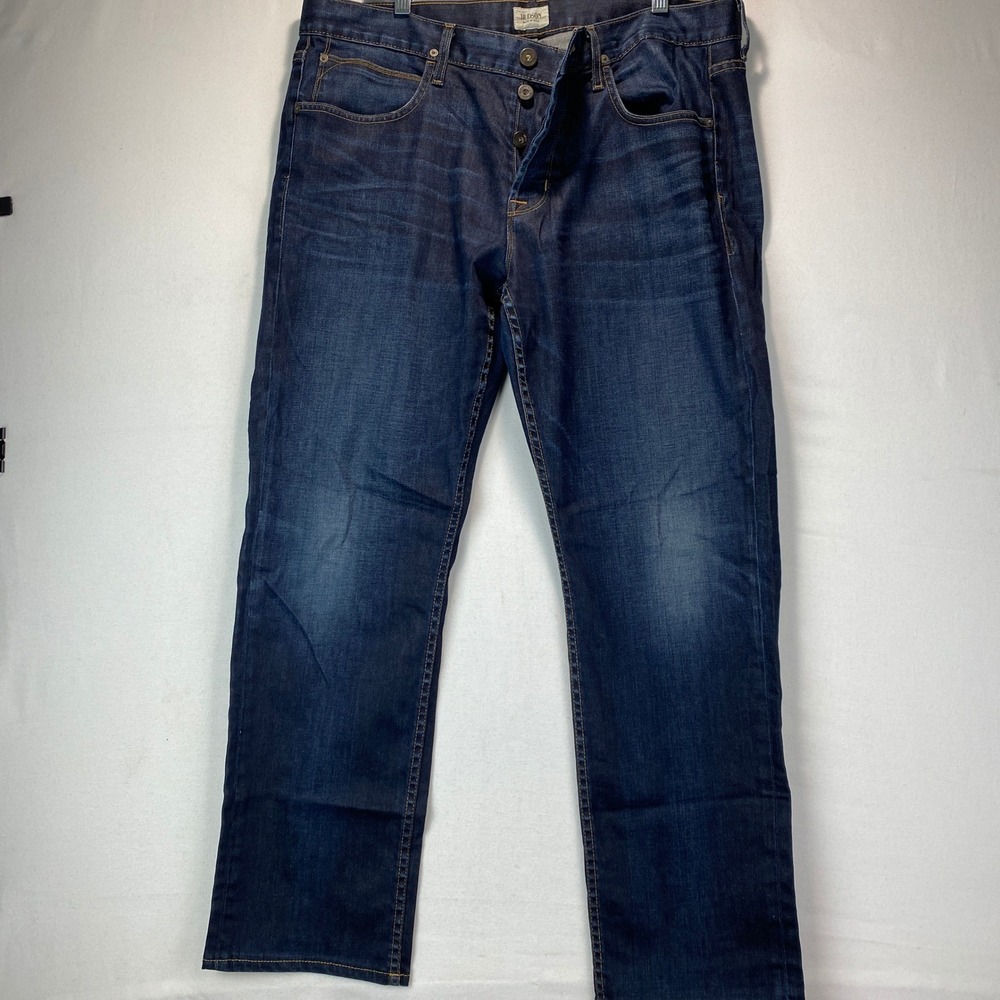 Hudson Straight Leg Button Fly Jeans Mens 38 Dark Wash Stretch Denim Made in USA